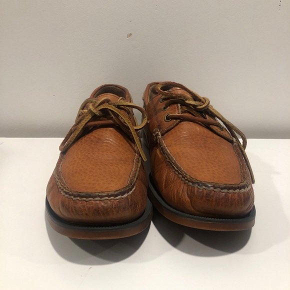 RALPH LAUREN POLO Bienne Boat Shoes Mens Sz 8 D Brown Leather Lace Up Loafers - Picture 2 of 5